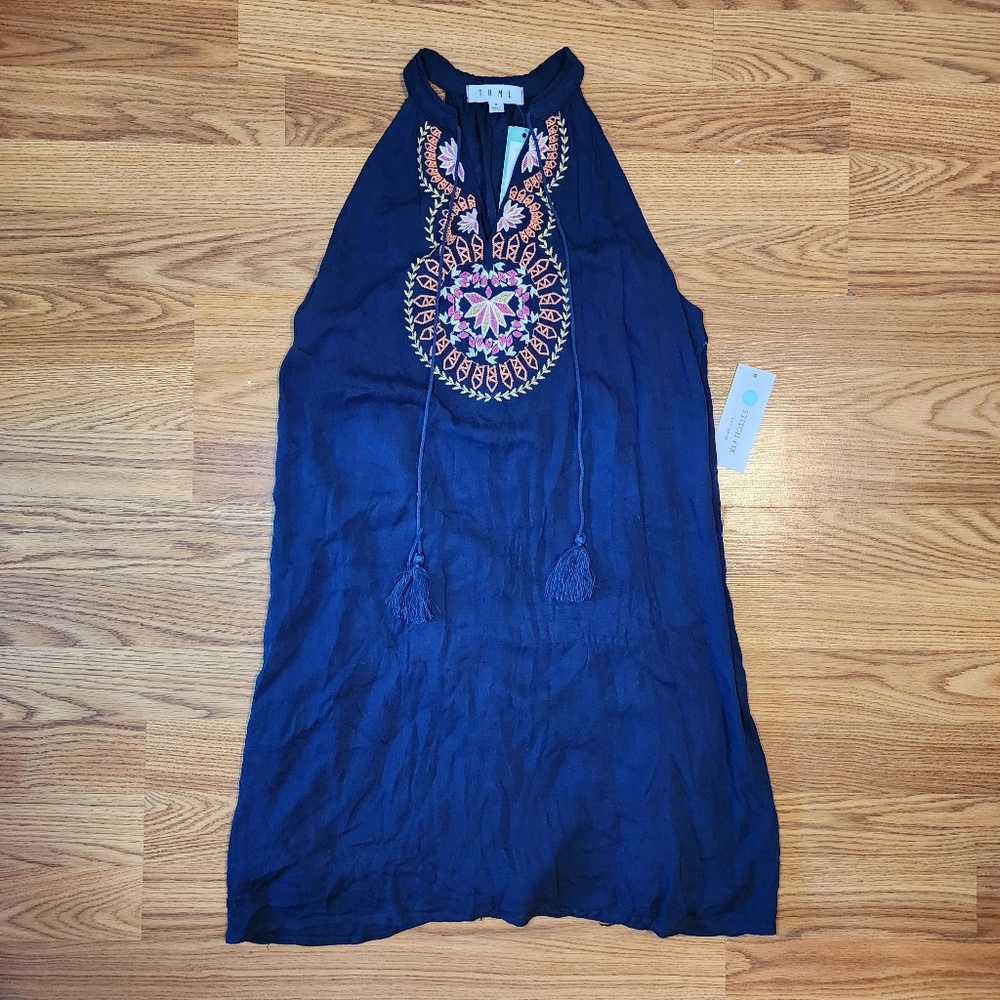 NEW THML Anthropologie Womens Sleeveless Sheath Dress S Mini Embroidery Summer